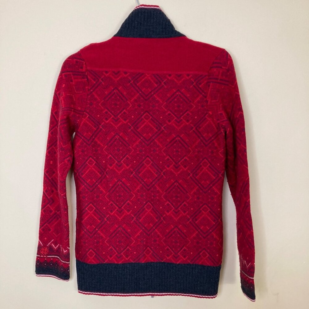 Eddie Bauer Womens Red & Gray Nordic Full-Zip Cardigan Sweater Small Merino Wool - Picture 2 of 13